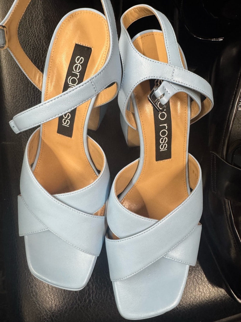 Vero Cuoio Powder Blue Leather Slingback Sandals